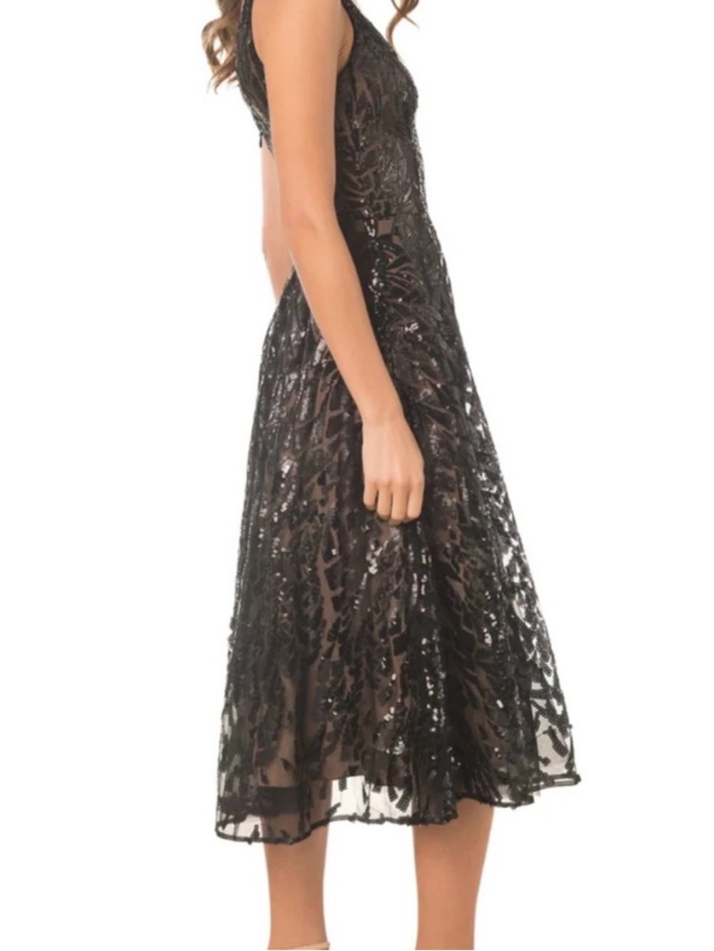 Dress the Population Black Sequin V-Neck A-Line Dress